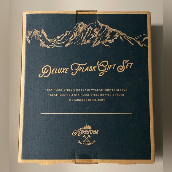 NEW Adventure is Out There Black on Black 6oz Flask Set - Picture 3 of 7